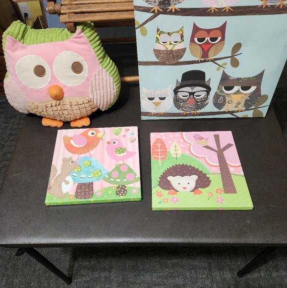 Oopsy Daisy Too and unbranded blue owl canvas. Owl Throw Pillow - Picture 2 of 4